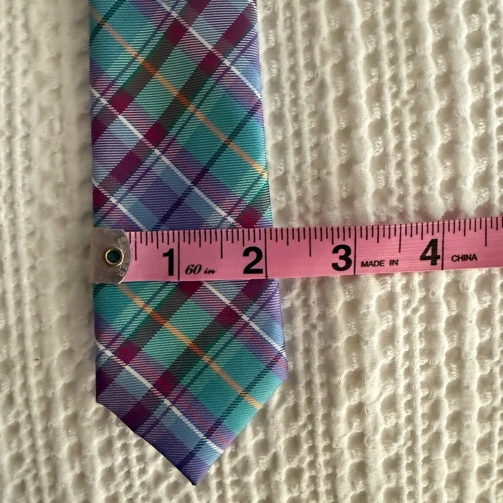 Boys Plaid Silk Tie in Teal and Purple - Unbranded